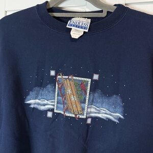 Vintage Endless Designs Sweatshirt Womens Large Winter Sled Cardinal USA 90s